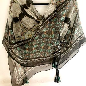 Johnny Was Silk Scarf Multi Color Blue Floral